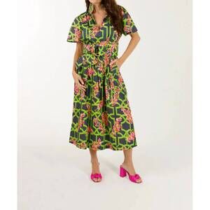 NEW HOLLY SHAE DESIGN gretchen midi dress in vine & dandy bougainvillea